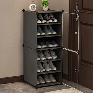 AYSIS DIY Shoe Rack Organizer/Multi-Purpose Plastic 6 Layers Portable and Folding Shoe Rack ^ Grey6Shelf2Door