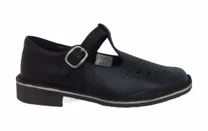 Bata Ponytails Tbar Cala School Shoe Matt Black