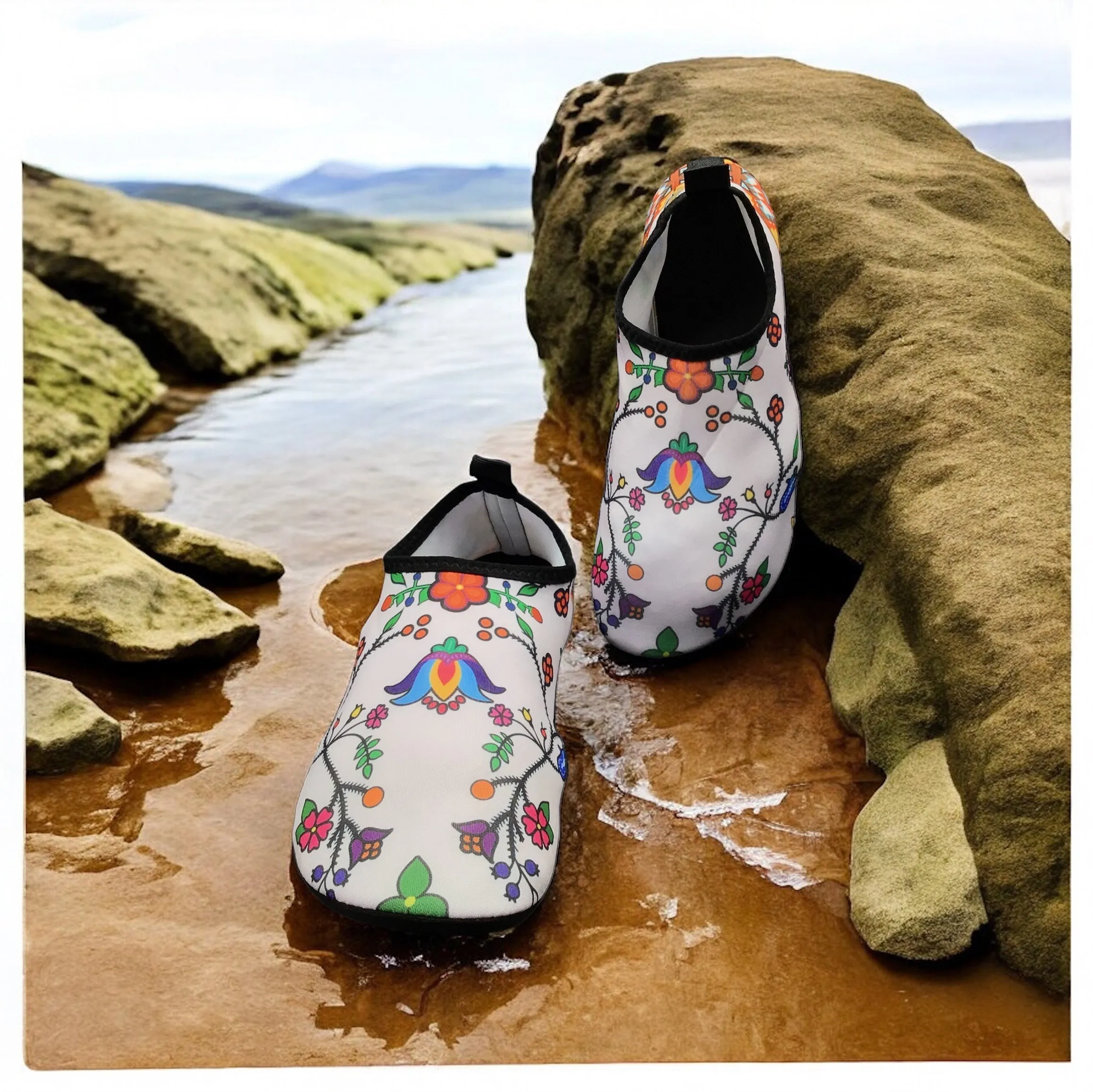 Blossomed Flower White Native American Aqua Shoes