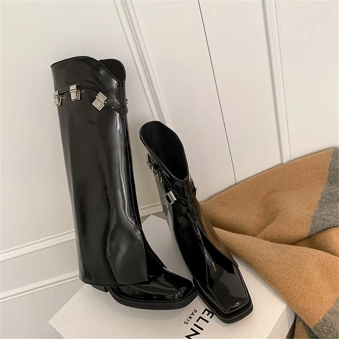 ChicLeather Elegance Square-Toe Winter Slip-On Boots