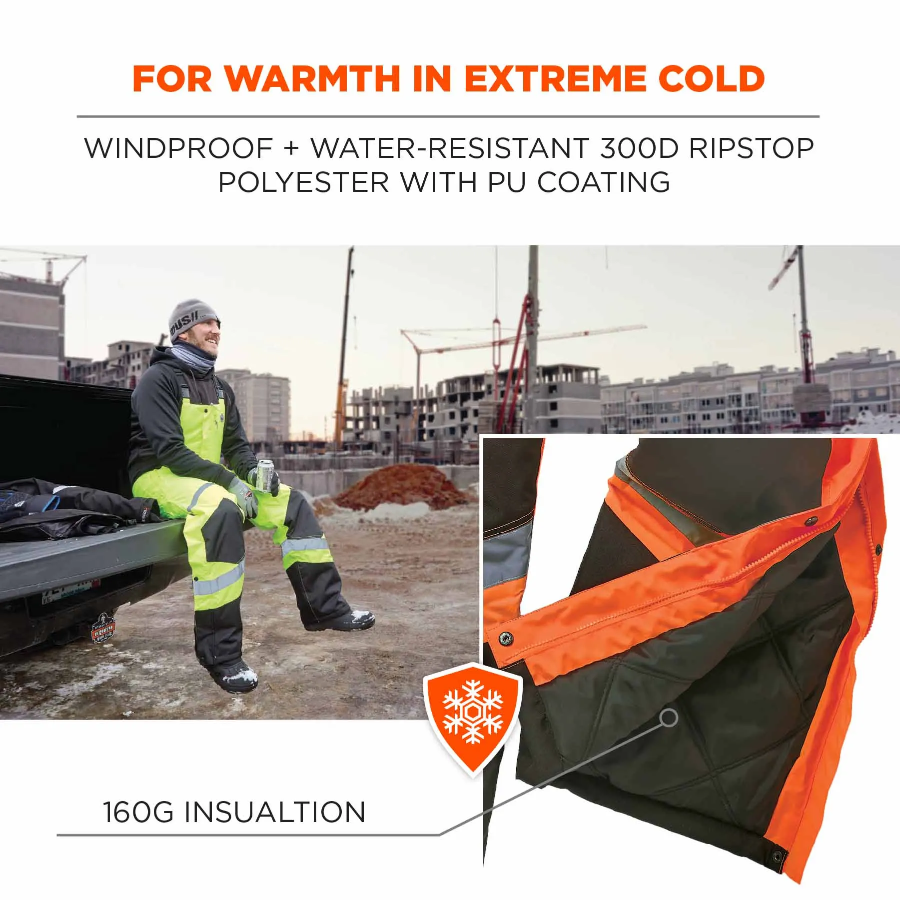 Ergodyne 25639 8928 5XL Orange Class E Hi-Vis Insulated Bibs