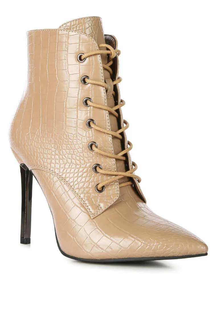 escala croc lace-up stiletto boots