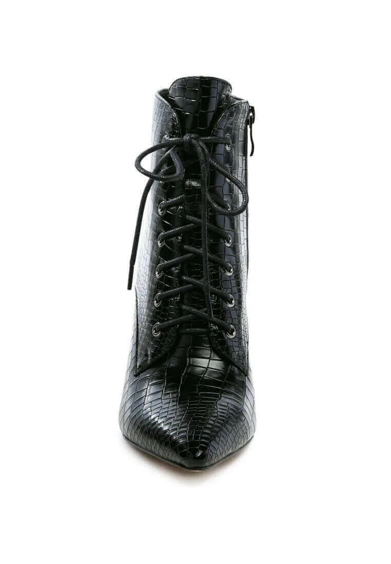 escala croc lace-up stiletto boots