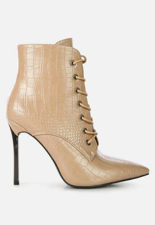 escala croc lace-up stiletto boots