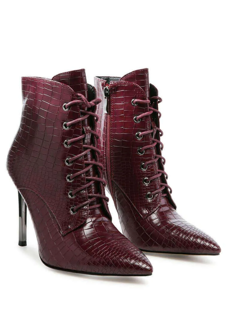 escala croc lace-up stiletto boots