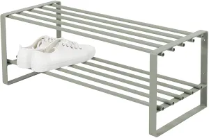 INDIAN DECOR 38538 Classic Entryway 2-Tier Metal Shoe Rack, shoe Storage Shelf with epoxy coating, Each Tier Fits 3 Pairs of Shoes, Entryway Shoes Organizer in Grey - 27 x 70 x 29cm