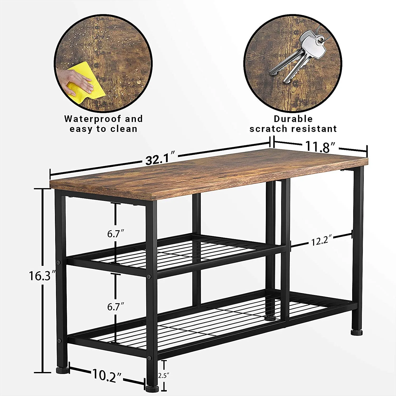 INDIAN DECOR XL65300 Shoe Rack Bench for Entryway with Boot Organizer, Industrial Entry Bench with Shoe Storage Shelf, 3-Tier Small Rustic Shoe Rack for Small Spaces, Metal Shoe Rack with Wood Bench