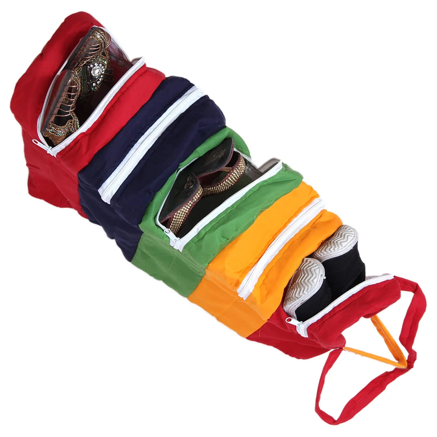 Kuber Industries Multiuses 5-Tier Hanging Cotton Shoe Organizer, Cover, Protector, Travelling Kit (Multicolour), (49KM0475)