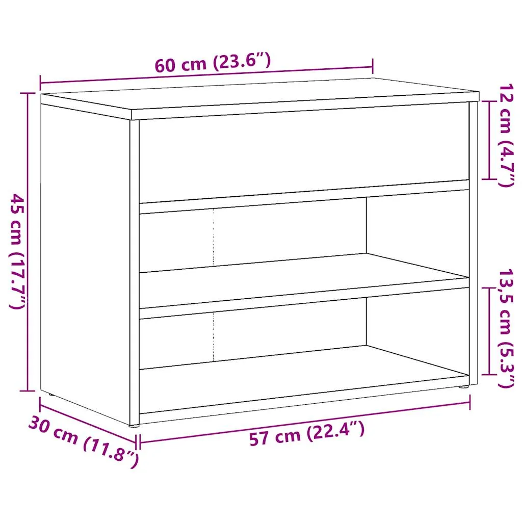 Shoe Bench Artisan Oak 60x30x45 cm Engineered Wood