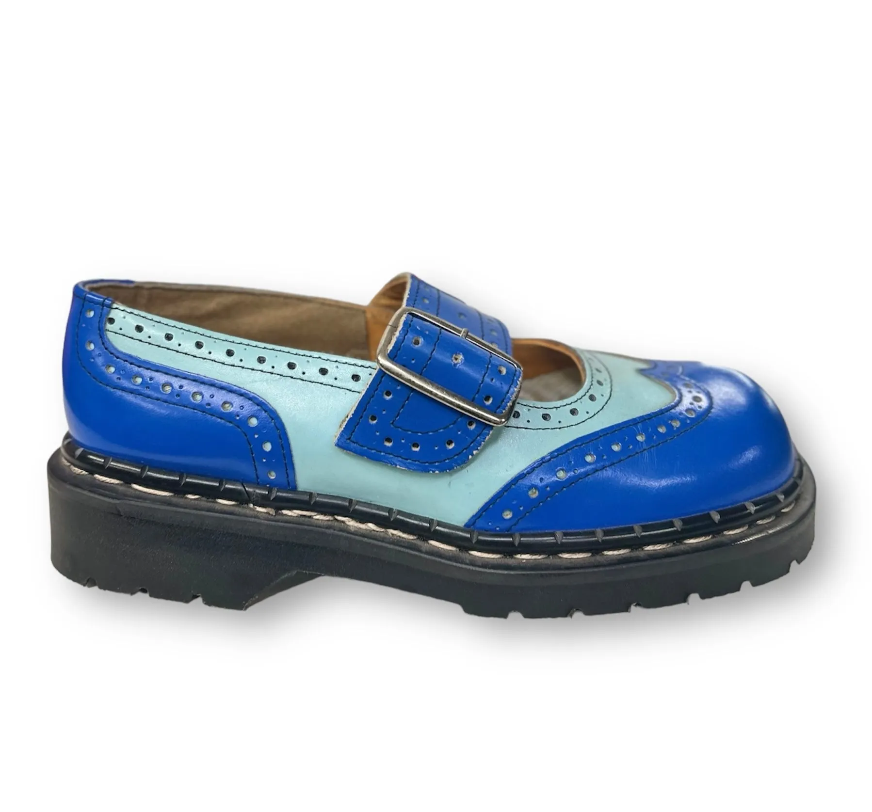 Tredair Sky Blue/Navy Blue Brogued Mary Jane Sandal